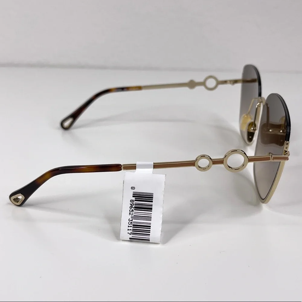 CHLOE CH0070SK Semi Rimless Square Sunglasses NEW Gold Frame Brown Lens